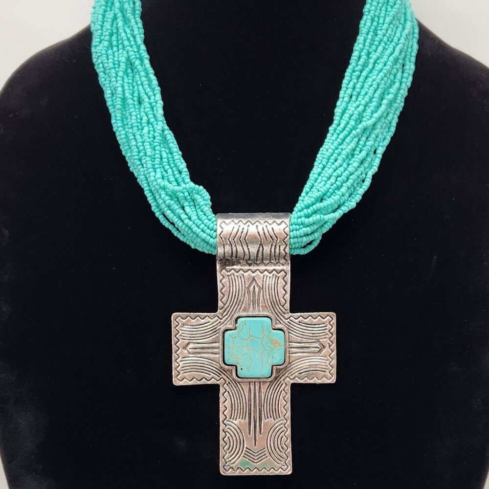 Beaded Cross Necklace #726 - Picture 3 of 16